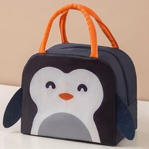 Penguin Design Lunch Bag with Orange Handles